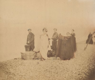 [La Comtesse med gruppe på en steinete strand], 1860-tallet. av Pierre Louis Pierson
