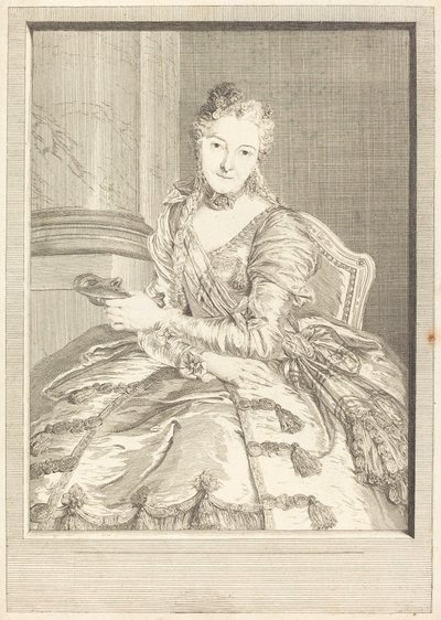 Fru de M ... i ballkjole av Pierre Louis de Surugue after Charles Antoine Coypel
