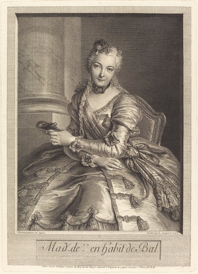 Fru de M ... i ballkjole av Pierre Louis de Surugue after Charles Antoine Coypel