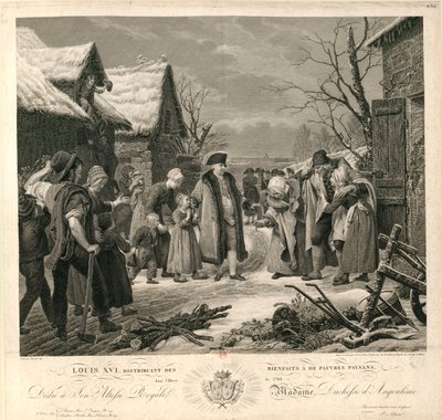 Louis XVI deler ut almisser til de fattige bøndene vinteren 1788, ca. 1817. av Pierre Michel Adam