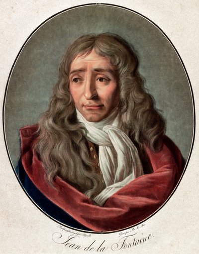 Portrett av Jean de La Fontaine (Lafontaine) (1621–1695), fransk poetgravering av Pierre Michel Alix (1762–1817) av Ambroise Louis Garnerey (1783–1857) av Pierre Michel Alix