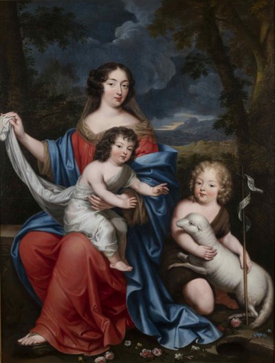 Portrett av Madame de Maintenon 1635-1719, med de naturlige barna til Louis XIV, 1600-tallet. av Pierre Mignard