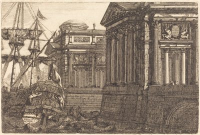 Imaginær havnescene av Pierre Moreau