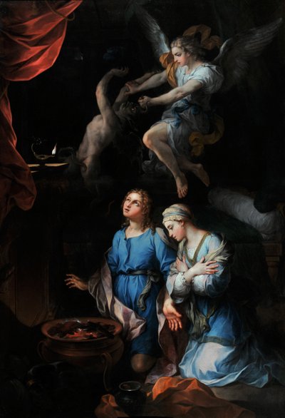 Historien om Tobie "" Første bryllupsnatt til Tobie og Sarra (Sarah, Sara)" (olje på lerret) av Pierre Parrocel