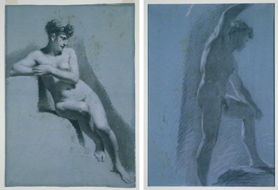 Studie av en naken kvinne, sittende ser til høyre (recto) Studie av en mannlig naken (verso) av Pierre Paul Prud