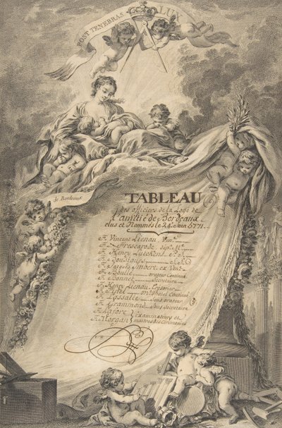 Diplom for frimurerne i Bordeaux, etter François Boucher, 1766. av Pierre Philippe Choffard