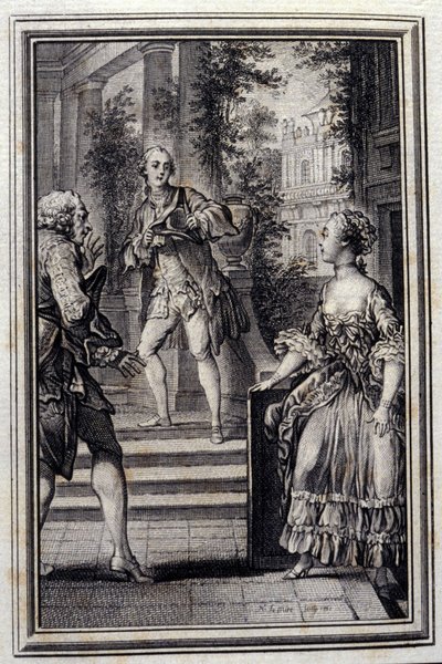 La Confidente sans savoir ou le Stratageme - i "" Fortellinger og noveller på vers"" av Jean La Fontaine. 1776. Illustrasjon av P.P. Choffard. av Pierre Philippe Choffard