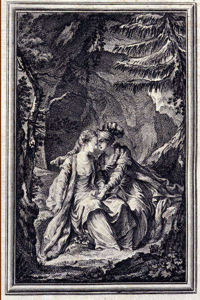 Forloveden til kongen av Garbe - i "" Fortellinger og noveller på vers"" av Jean La Fontaine. 1776. Illustrasjon av P.P. Choffard. av Pierre Philippe Choffard