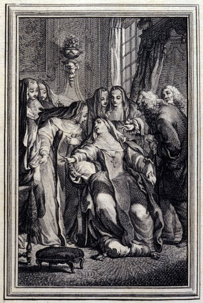 Den syke abbedissen - i "Fortellinger og noveller på vers" av Jean La Fontaine. 1776. Illustrasjon av P.P. Choffard. av Pierre Philippe Choffard