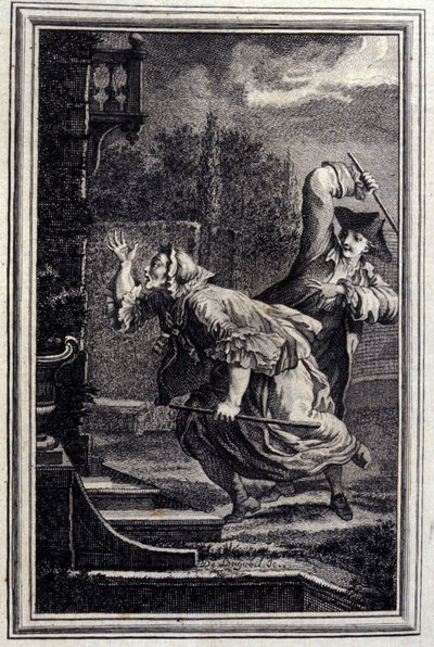 Le Cucku, slått og glad - i "" Fortellinger og noveller på vers"" av Jean La Fontaine. 1776. Illustrasjon av P.P. Choffard. av Pierre Philippe Choffard