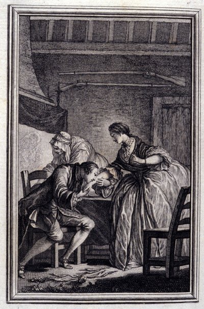 Falken - i ""Fortellinger og noveller på vers"" av Jean La Fontaine. 1776. Illustrasjon av P.P. Choffard. av Pierre Philippe Choffard