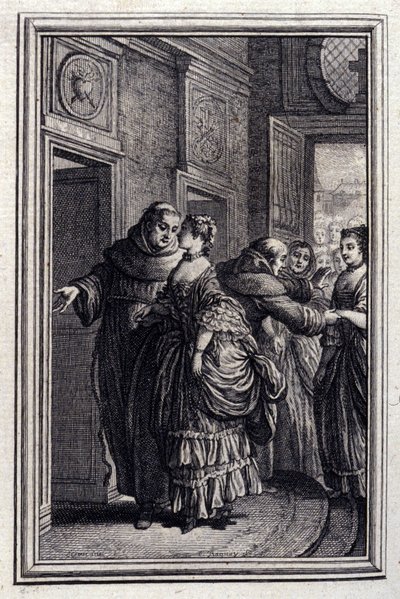 Les Freres de Catalunya - i "" Fortellinger og noveller i vers "" av Jean La Fontaine. 1776. Illustrasjon av P.P. Choffard. av Pierre Philippe Choffard