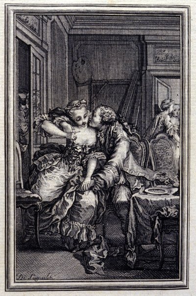Les Remis - i ""Fortellinger og noveller på vers"" av Jean La Fontaine. 1776. Illustrasjon av P.P. Choffard. av Pierre Philippe Choffard
