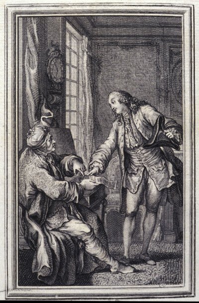 Confeux indiskret - i "" Fortellinger og noveller på vers"" av Jean La Fontaine. 1776. Illustrasjon av P.P. Choffard. av Pierre Philippe Choffard