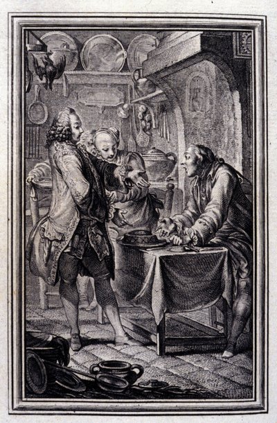 Pasta av ål. i "" Fortellinger og noveller på vers" av Jean La Fontaine. 1776. Illustrasjon av P.P. Choffard. av Pierre Philippe Choffard