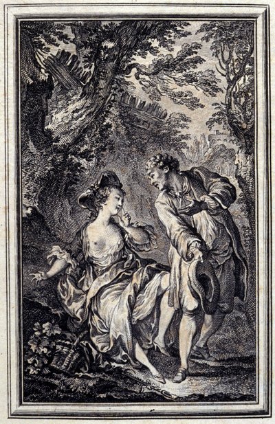 Løfte er ett, og hold er et annet. I "" Tales et nouvelles en vers"" av Jean de La Fontaine, Amsterdam 1776. illustrert av P.P.Choffard. av Pierre Philippe Choffard