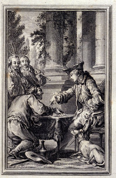 Fortelling om en bonde som hadde fornærmet sin Herre - i "Fortellinger og nyheter på vers" av Jean La Fontaine. 1776. Illustrasjon av P.P. Choffard. av Pierre Philippe Choffard