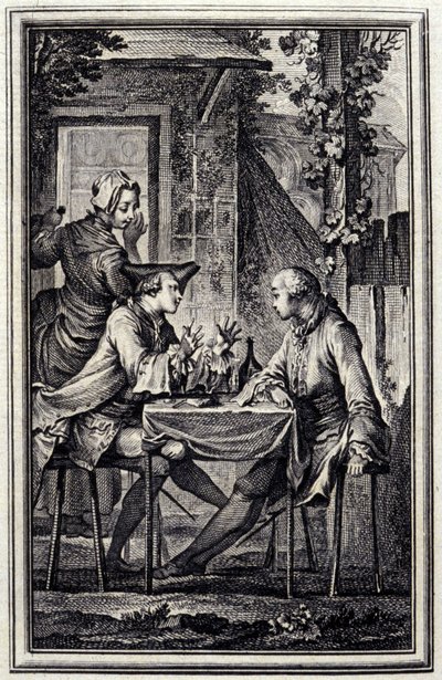 øremakeren eller blåskjell raccomoder. I "" Tales et nouvelles en vers"" av Jean de La Fontaine, Amsterdam 1776. illustrert av P.P.Choffard. av Pierre Philippe Choffard