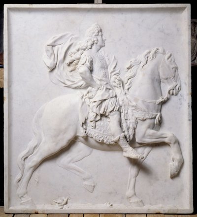 Lavt relieff som representerer Louis XIV (1638-1715) på hest (skulptur) av Pierre Puget