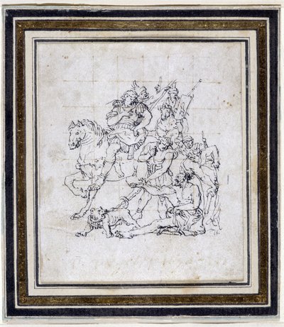 Forberedelsestegning av Pierre Puget (1620-1694) for "Alexandre og Diogene" (blekk på papir, penn) av Pierre Puget