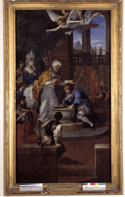 The Bapteme of Clovis I (465-511), 25. desember 496, av Saint Remi, eveque of Reims (olje på lerret) av Pierre Puget
