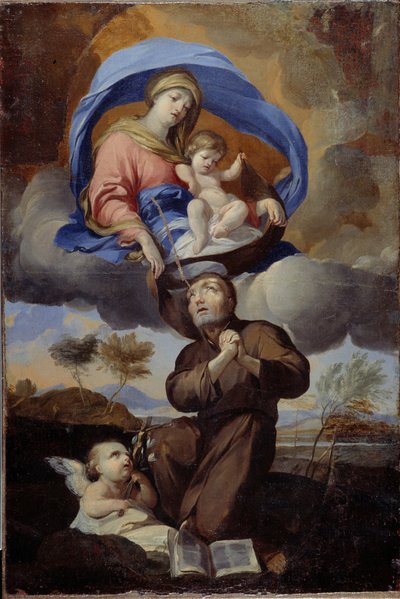 Jomfruen gir scapularet til Saint Simon Stock (død 1265) (olje på lerret) av Pierre Puget