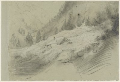 Skred i et alpint landskap, ca. 1870 (svart-hvitt kritt) av Pierre Puvis de Chavannes