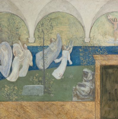 Detalj fra et forberedende maleri til The inspiring Muses hyller Genius, Messenger of Light, 1895 av Pierre Puvis de Chavannes