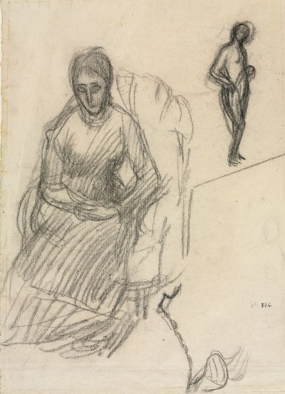 Studie av Madame Marie Cantacuzène; Studie av stående kvinnelig nakenhet, ca. 1883 (svart kritt) av Pierre Puvis de Chavannes