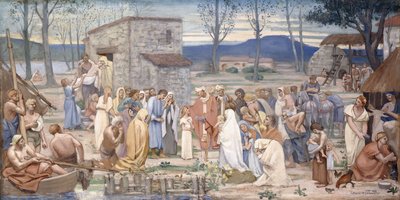 Barndommen til Saint Genevieve, 1874 av Pierre Puvis de Chavannes