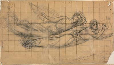 To flygende figurer med en lyre (Studie for The Sacred Grove, Beloved of the Arts and the Muses) av Pierre Puvis de Chavannes