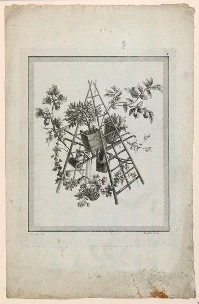Trophy with Instruments of Gardening, Plate 2 fra "Suite of Different Attributes, Trophies and Flower Groups," Suite II av Pierre Ranson