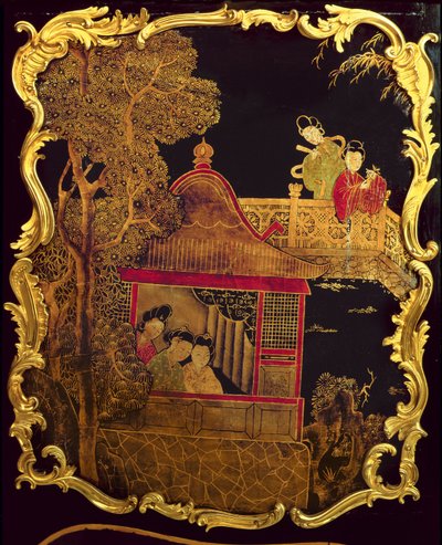 Sidepanel på en Louis XV Commode, ca. 1745 (lakk og gull på tre) (re 222380) av Pierre Roussel