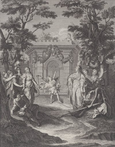 Plate 13: inngangen til kjærlighet og rikdom til Gamaches bryllup Entrance of Love and Wealth..., 1745. av Pierre Tanje