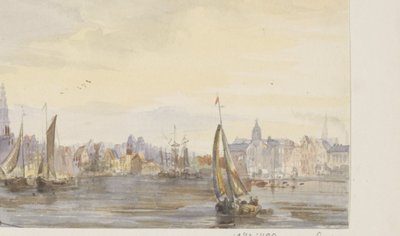 Utsikt over en by på vannet av Pierre Tetar van Elven