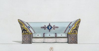 Sofa, tallerken 106, illustrasjon fra Collection de meubles et objects de gout (Samling av møbler og smaksobjekter) av Pierre de La Mesangere