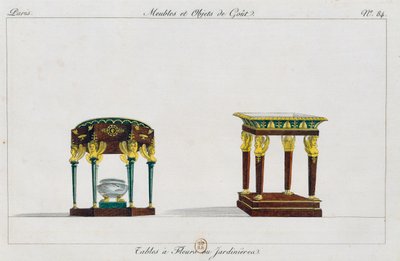 Bord for blomster eller blomsterstativer, tallerken 84, illustrasjon fra Collection de meubles et objects de gout (Samling av møbler og smaksgjenstander) av Pierre de La Mesangere