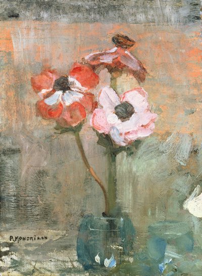 Anemoner i en vase, ca. 1908-09 (olje på lerret) av Piet Mondrian