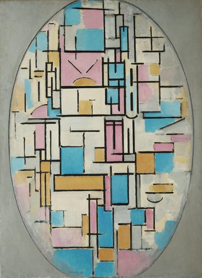 Komposisjon i oval med fargeplan 1 av Piet Mondrian