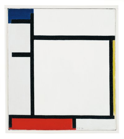 Komposisjon med blå, gul, rød og grå av Piet Mondrian