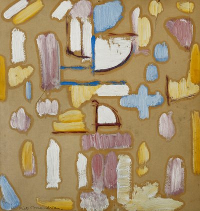 Komposisjon med rosa, blå, gul og hvit (kirkefasade), ca. 1912 (olje på bord) av Piet Mondrian