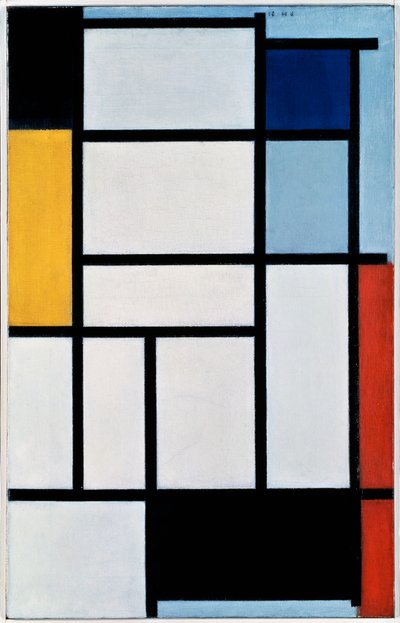 Komposisjon med rødt, svart, gult, blått og grått av Piet Mondrian