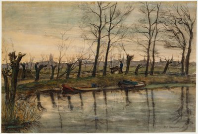 Farmer Returning to the Fields, ca. 1900 (w/c & kull på papir) av Piet Mondrian