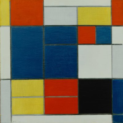 Sammensetning C; Komposisjon med gul, rød, blågrå, blå etc. av Piet Mondrian