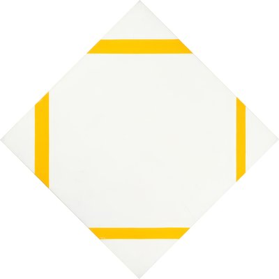 Pastillkomposisjon med fire gule linjer av Piet Mondrian