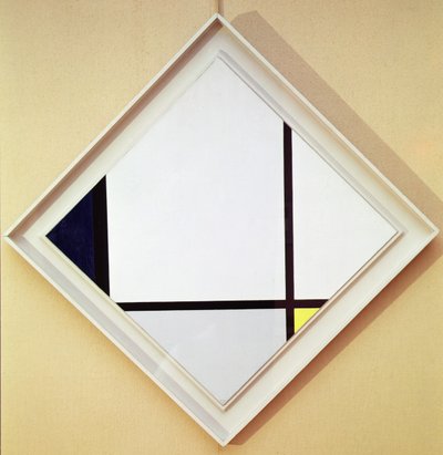 Tableau nr. I: Pastill med tre linjer og blå, grå og gul av Piet Mondrian