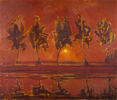 Trær på Gein med måneoppgang, 1907. av Piet Mondrian