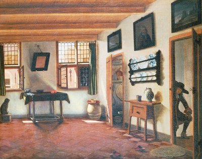 Interiør av nederlandsk hus, ca 1670, maleri av Pieter Janssens Elinga (1623-1683), 48x60 cm av Pieter Janssens