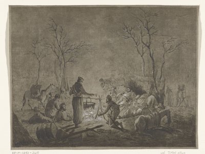 Bivuakk av kosakker ved brann under fransk okkupasjon i 1813 i Amsterdam av Pieter Bartholomeusz. Barbiers