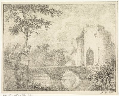 Slott med bro i et landskap av Pieter Bartholomeusz. Barbiers